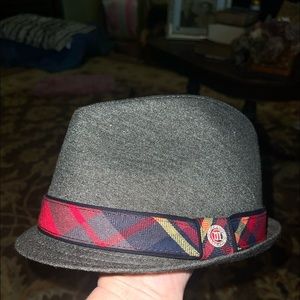 Trevero Gray Fedora Hat with Red & Green Ribbon Size S/M